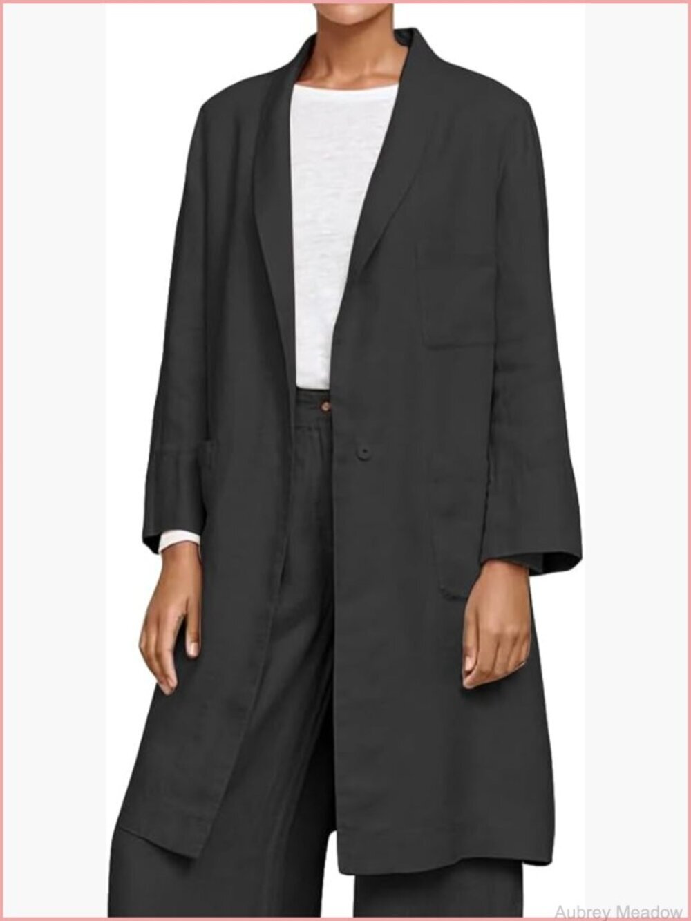 Women's Long Cotton Linen Blazer Casual Lightweight Spring Jacket